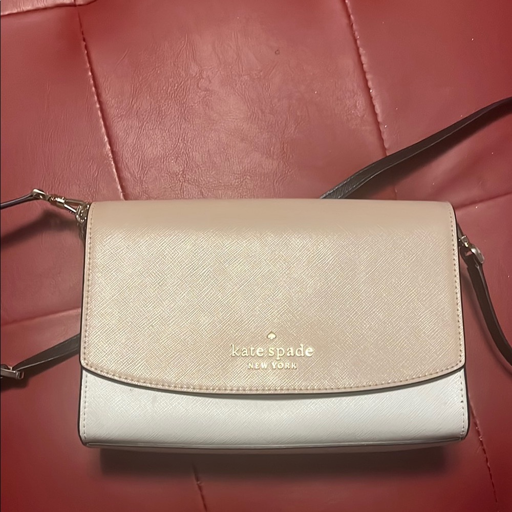Kate Spade Cream and White Crossbody Bag with Gold Hardware